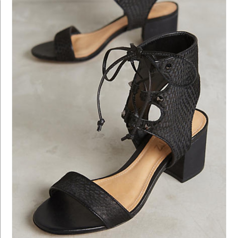SCHUTZ Darby Lace Up Sandal Black Leather Calf Hair 9.5